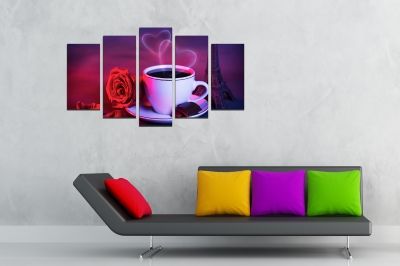 Art canvas decoration for wall with cup of cofee and rose