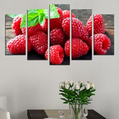0497 Wall art decoration (set of 5 pieces) Raspberries