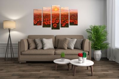  Art canvas decoration - reproduction landscape field poppies