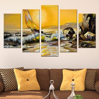 Canvas art reproduction sea landscape in yellow