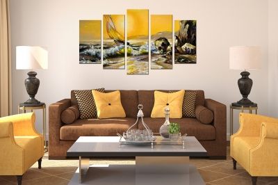  Art canvas decoration - reproduction sea landscape in yellow