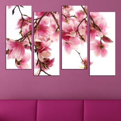 0511  Wall art decoration (set of 4 pieces) Beautiful Magnolia