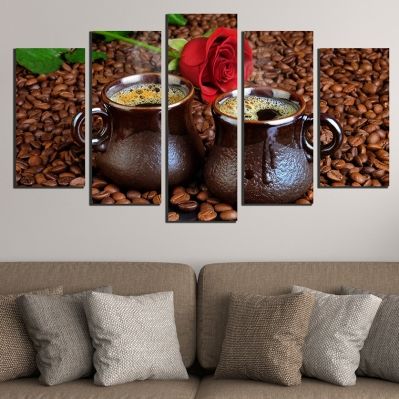 Canvas art set Composition with coffee and rose