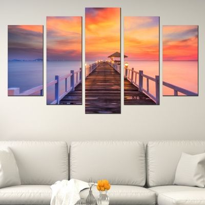 0559 Wall art decoration (set of 5 pieces)  Sea landscape with pier