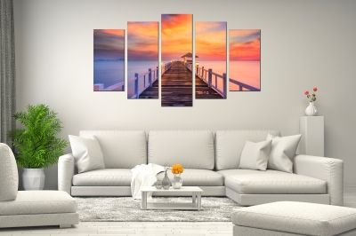 Canvas fine art decoration with seascape with pier