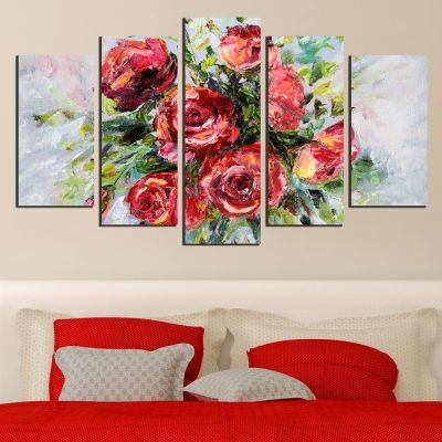 0563 Wall art decoration (set of 5 pieces) Red roses