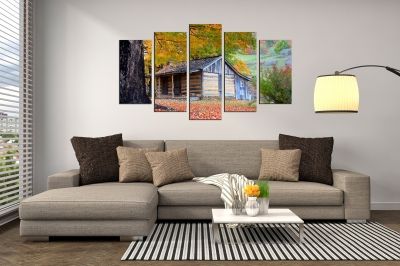 canvas print decoration in with house and forest