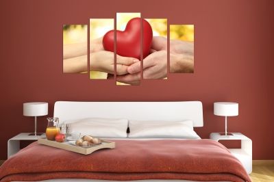  Art canvas decoration for bedroom with red heart