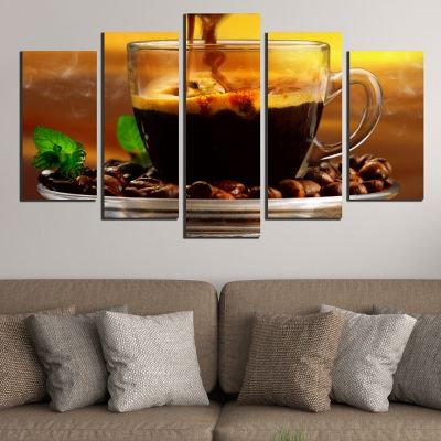Canvas art set Composition with aromatic coffee