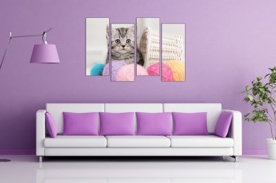 0574  Wall art decoration (set of 4 pieces) Fluffy kitten
