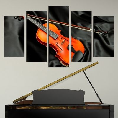 Canvas art set for home decoration  violin on black background 