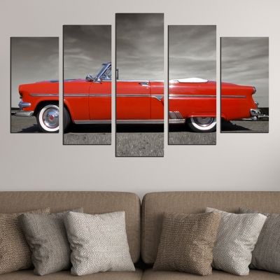 0587 Wall art decoration (set of 5 pieces) Red retro car