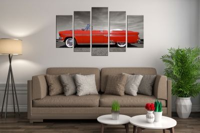 Vintage style canvas art with red car