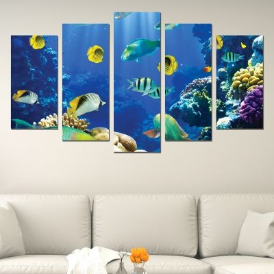 5 pieces home decoration with fishes in blue