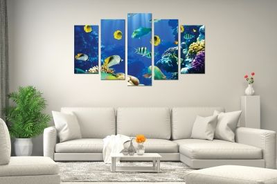canvas wall art set fishes in the ocean blue