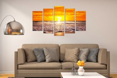 Canvas fine art decoration with sea landscape sunset orange