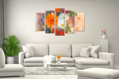 Abstract colorful  flowers jentle colors canvas art set of 5 pieces