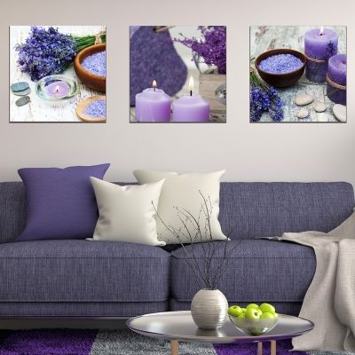 set of 3 wall decorations in purple with lavender