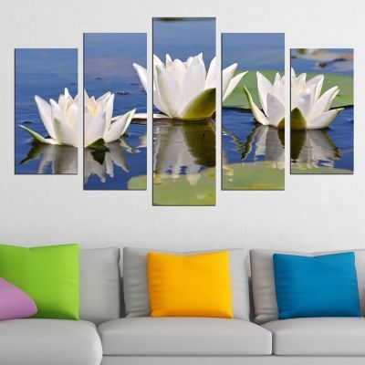 Canvas art with water lillies in blue and white