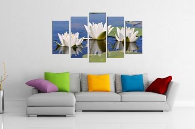 Lanscape canvas art water lillies blue and white