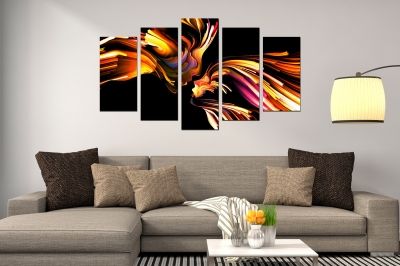 Abstract wall art with man and woman black yellow
