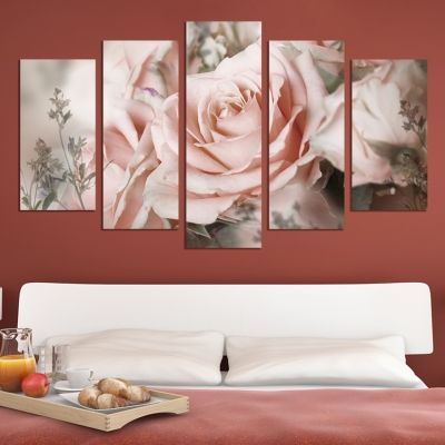 0605 Wall art decoration (set of 5 pieces) Vintage rose