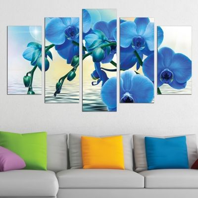 0611 Картина-пано от 5 части Сини орхидеи