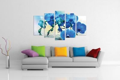 Zen canvas art composition with orchids in blue
