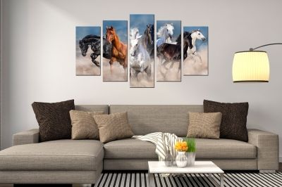 canvas wall art set Landscape with 7 wild horses