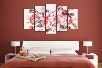 Canvas art Vintage roses and birds composition
