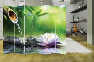Canvas Room devider with print Zen composition in green