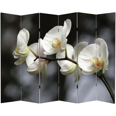 Подвижен параван за стая Бели орхидеи на сив фон