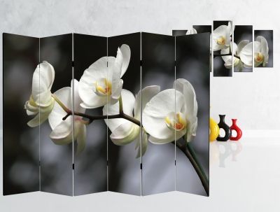 Canvas Room devider with print White orchids on grey background