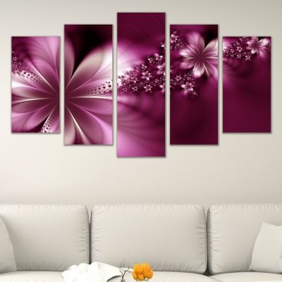 0627 Wall art decoration (set of 5 pieces) Abstract flowers in purple