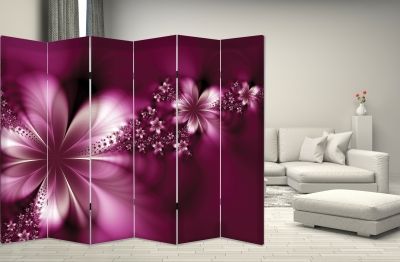 Canvas Room devider with print White orchids on grey background