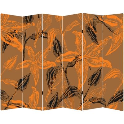 Canvas Room divider Abstract flowers i in orange and brown 