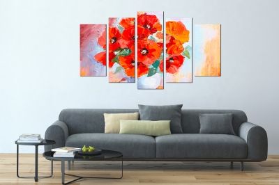 0292 Wall art decoration (set of 5 pieces) Poppies