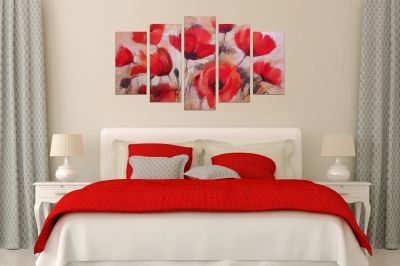 0563 Wall art decoration (set of 5 pieces) Red poppies