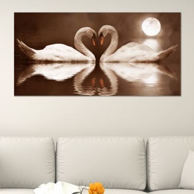 canvas wall art Swans in brown