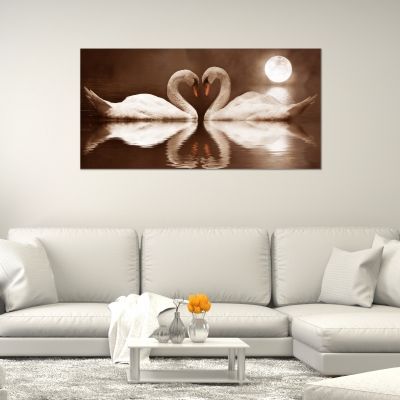 Картина за стена Лебеди в кафяво за спалня