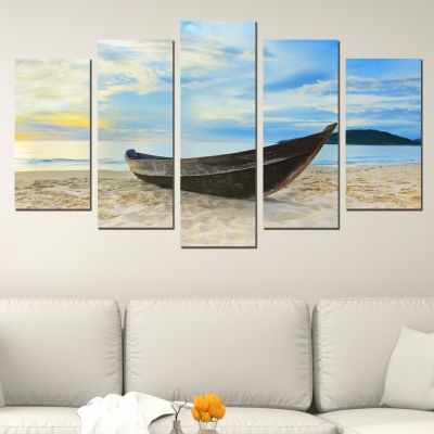 wall art canvas decoration set sea landscape with boat