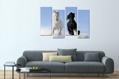 canvas wall art set 4 pieces black and white horse