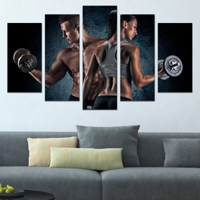 Canvas art set Fitness man woman