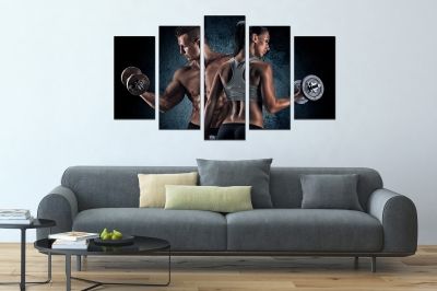 Fitness man and woman canvas art set of 5 pieces