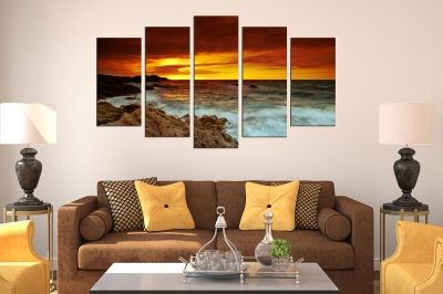 Canvas fine art decoration with sea landscape sunset 