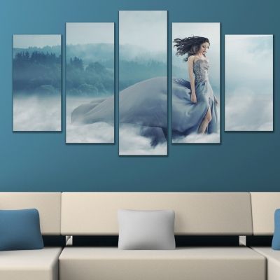 Canvas art set for decoration beautiful dress blue grey