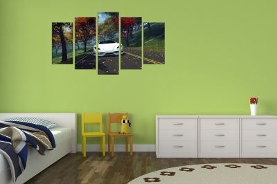 Art canvas decoration for wall with landscape with white car