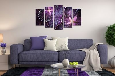 Абстрактно декоративно пано с лилави цветя