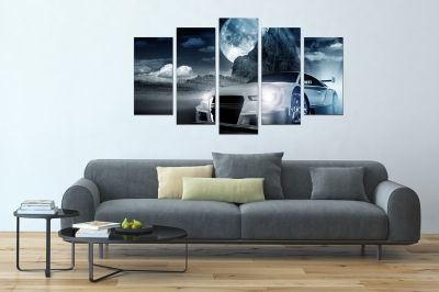  Art canvas decoration for wall with night landscape with white car