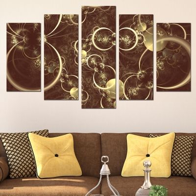 Canvas art set beautiful abstract circles in brown and gold